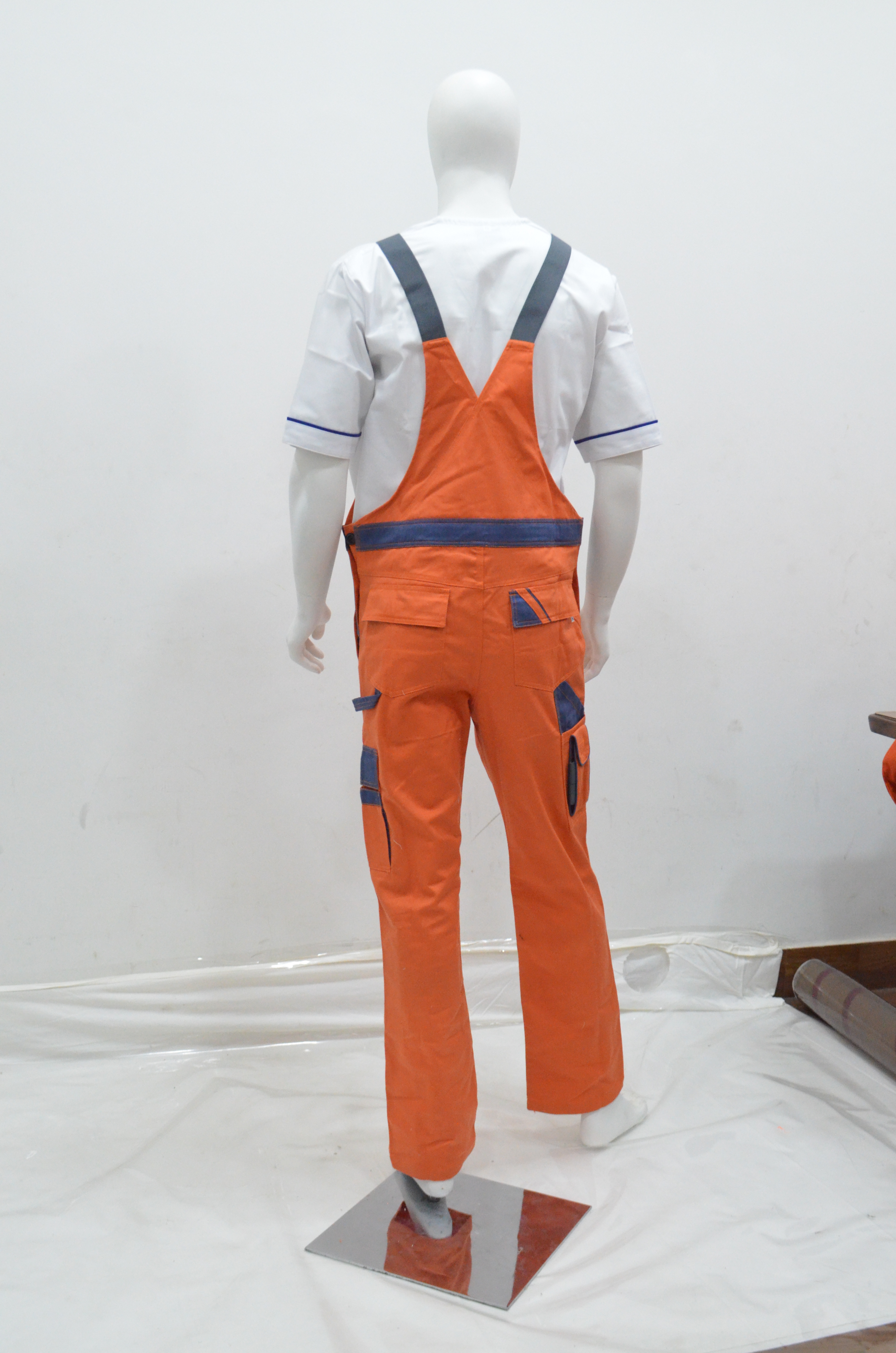 Bib Trousers - Cotton, Unisex | Bi-colour Design, Multiple Pockets, Cfc Zipper Fly, Elastic Braces, Velcro Closures, Poly Button Side Closure
