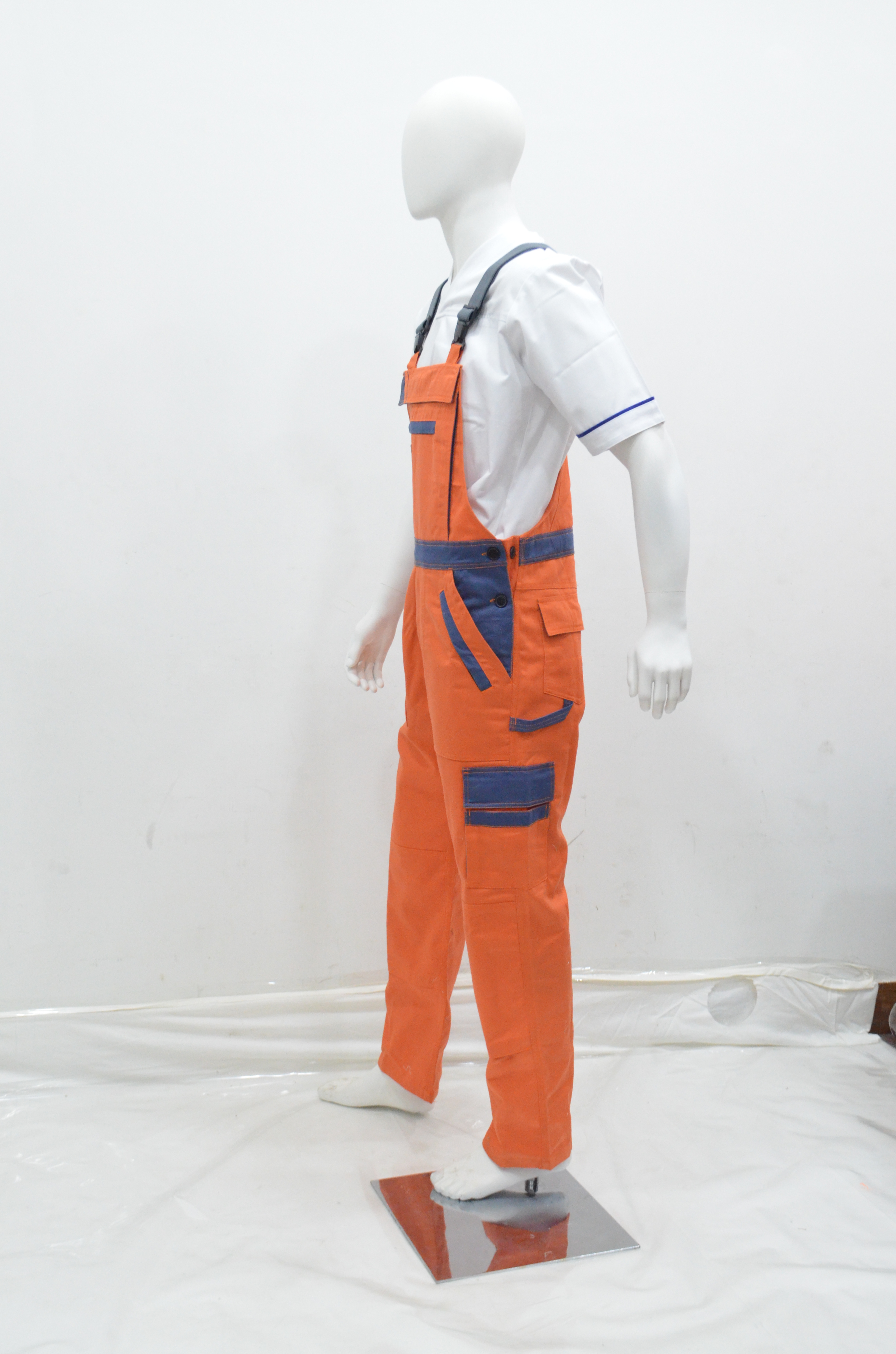 Bib Trousers - Cotton, Unisex | Bi-colour Design, Multiple Pockets, Cfc Zipper Fly, Elastic Braces, Velcro Closures, Poly Button Side Closure