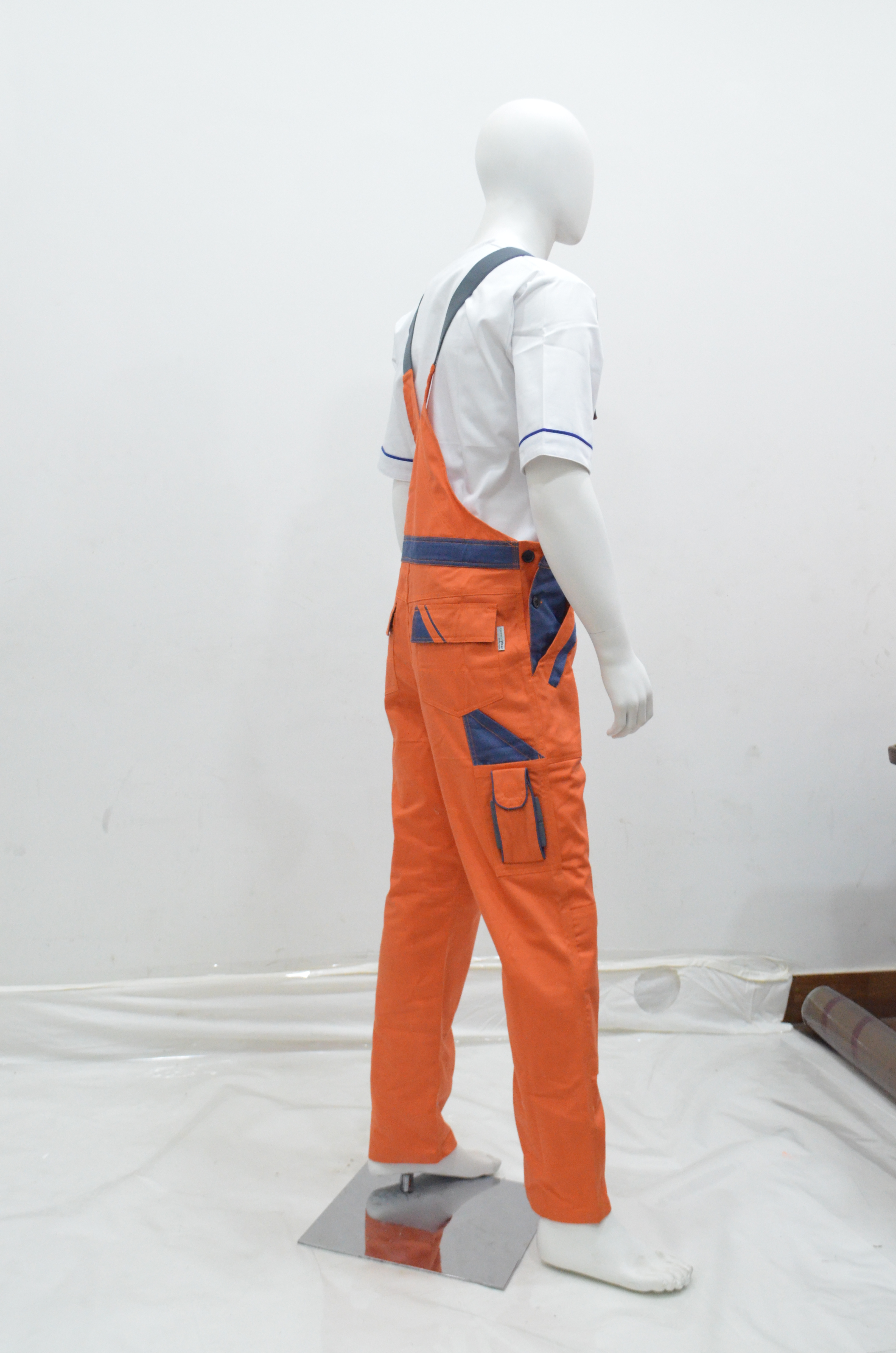 Bib Trousers - Cotton, Unisex | Bi-colour Design, Multiple Pockets, Cfc Zipper Fly, Elastic Braces, Velcro Closures, Poly Button Side Closure