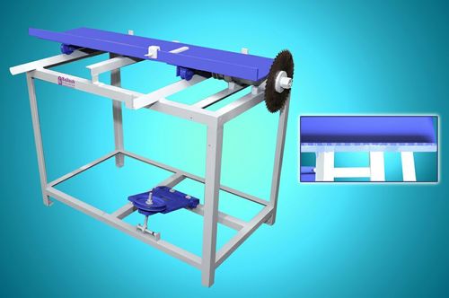 पर्पल एंड व्हाइट सर्कुलर सॉ ट्रॉली टेबल