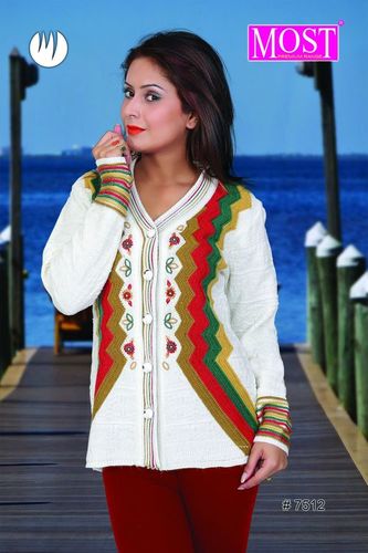 Intarsia Knitted V-Neck Ladies Cardigan