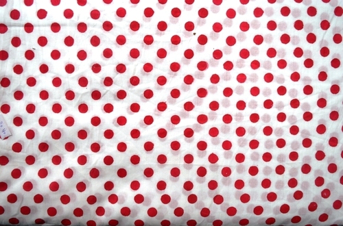 White-red Hand Block Printed Cotton Ethnic Fabric