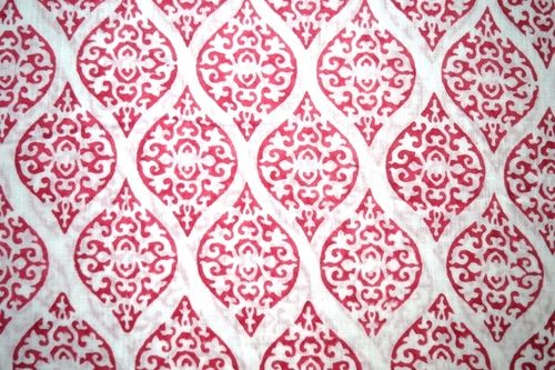 White-pink Hand Block Printed Cotton Floral Fabric