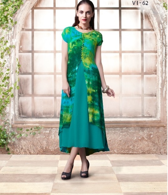 Indian Kurtis - Pure Viscose Georgette, Readymade Kurti With Hand Work, Available In Large And Extra Large Sizes