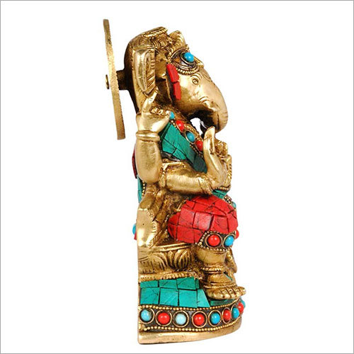 Brass Firoza Stone Ganesh Idol
