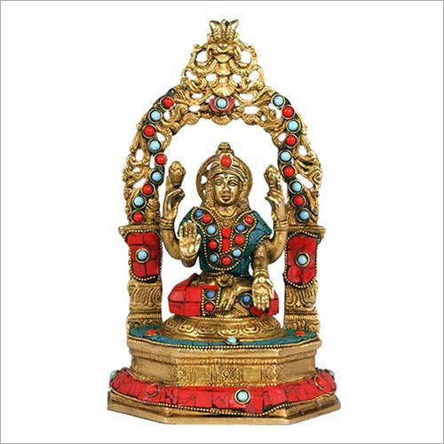 Color Brass Firoza Stone Laxmi Idol
