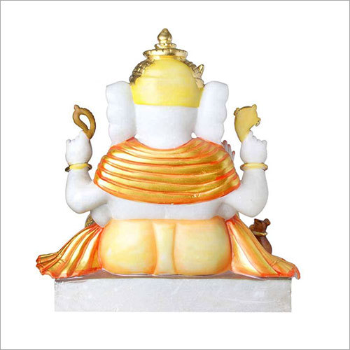 Marble Ganpati Idol - 16x16x7 Inches, White And Yellow | Unique Design, Fine Finish, Brings Prosperity And Happiness To Home & Office