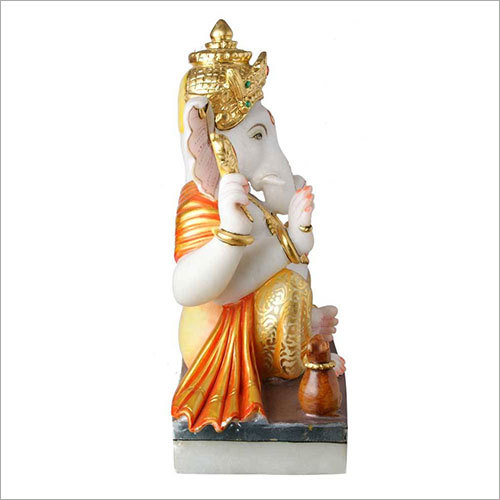 Marble Ganpati Idol - 16x16x7 Inches, White And Yellow | Unique Design, Fine Finish, Brings Prosperity And Happiness To Home & Office