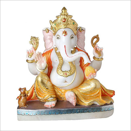 Marble Ganpati Idol - 16x16x7 Inches, White And Yellow | Unique Design, Fine Finish, Brings Prosperity And Happiness To Home & Office