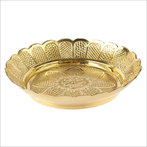 Swayambhu Brass Carving Plate - 12x12 Inches, Pure Brass Material, Yellow Color - Easy To Clean, Polished Finish, Decorative Hindu Theme