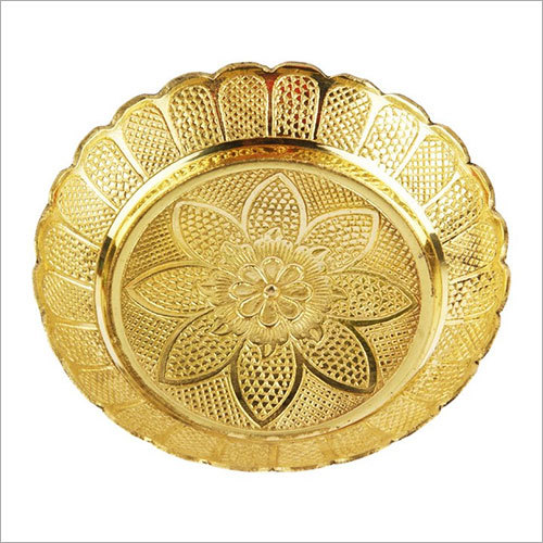 Swayambhu Brass Carving Plate - 12x12 Inches, Pure Brass Material, Yellow Color - Easy To Clean, Polished Finish, Decorative Hindu Theme