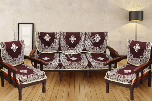 KOMFORT CREATIONS - 100% Polyester Jacquard Floral Sofa Cover Set 5 Seater 452.12x187.96 cm & 4 Single Seater Covers 187.96x154.94 cm, Elegant Multi Colored Embroidered Design