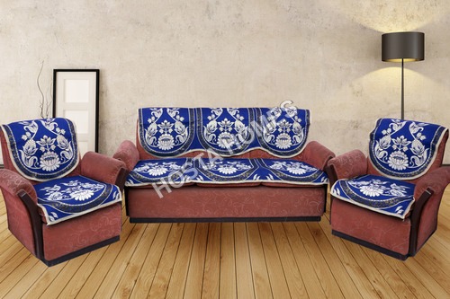 100% Polyester Kc Blue Flower Bunch Designer Sofa Covers