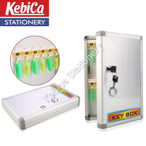 Steel Kebica 24 Key Metal Cabinet Security Box With Lock, Silver, Wall Mount