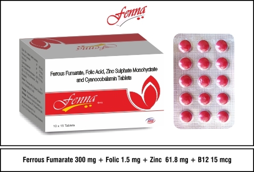 Ferrous Fumarate 300Mg. + Folic 1.5 Mg. + Vit.B12 15Mcg + Zinc 61.8Mg Application: Hospital And Clinic