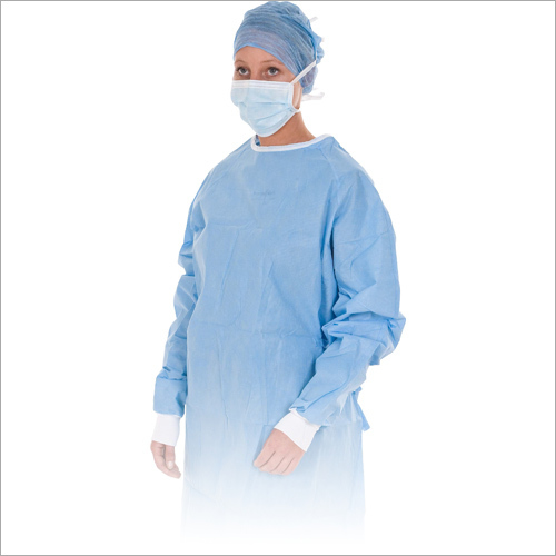 Disposable Surgical Gown - 100% Cotton , Blue Color, Tear-Resistant and Soft Fabric, Includes Gloves, Head Cover, Face Mask, Shoe Cover