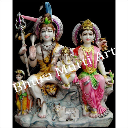 चमकदार संगमरमर शिव परिवार की मूर्ति