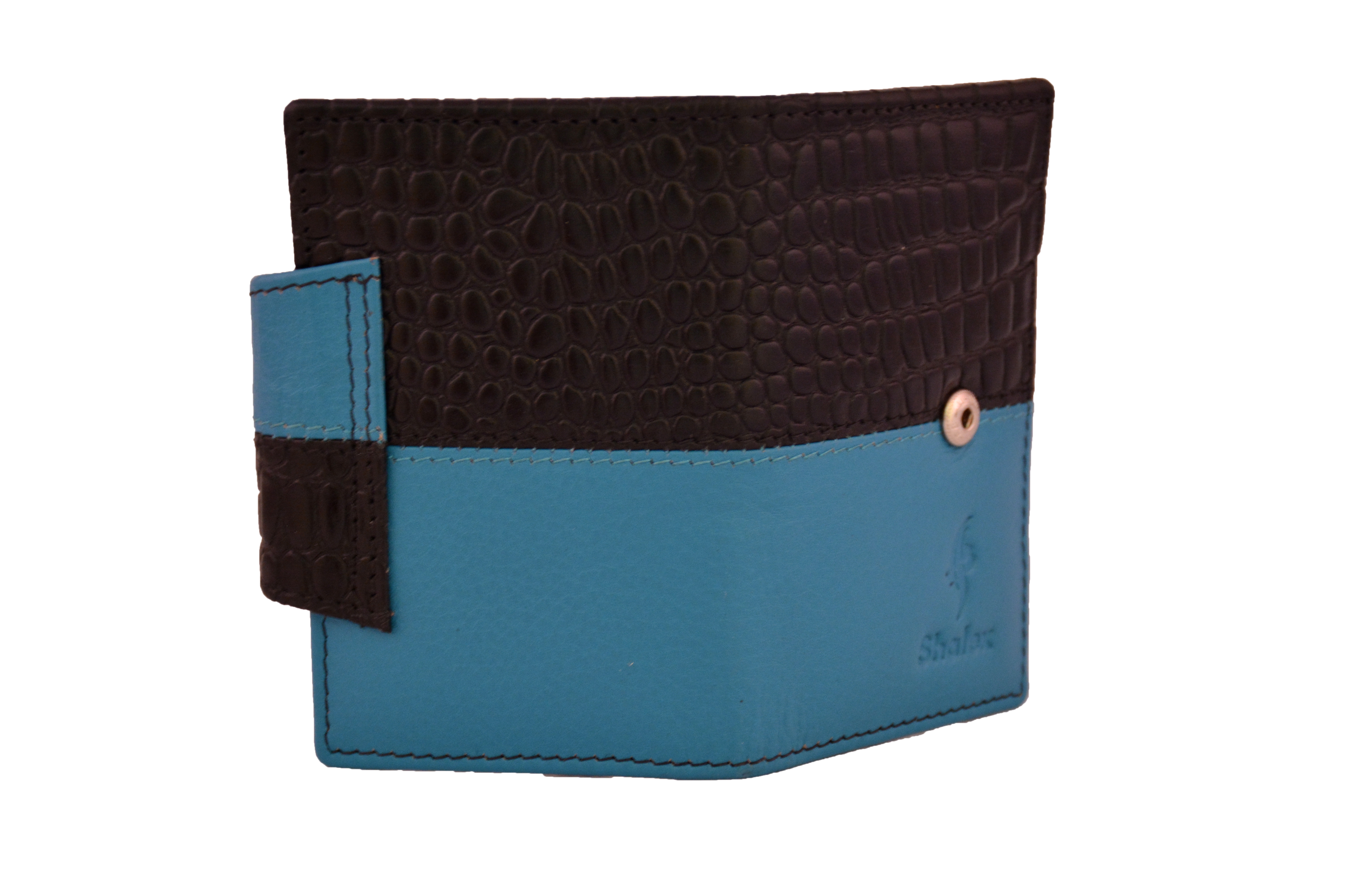 Leather Key Case - Genuine Leather, W=6.5cm, H=9.5cm, T=1.5cm | Sea Blue & Black, 4 Stainless Steel Key Holders, Magnet Lock