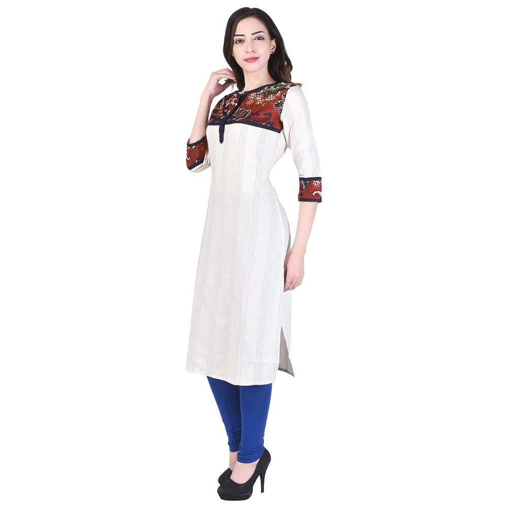 Printed Designer Kurtis - Cotton, 38-44 Inch Bust, White, 40 Inch Length, Soft Fabric, Comfortable Fit, Stylish Design