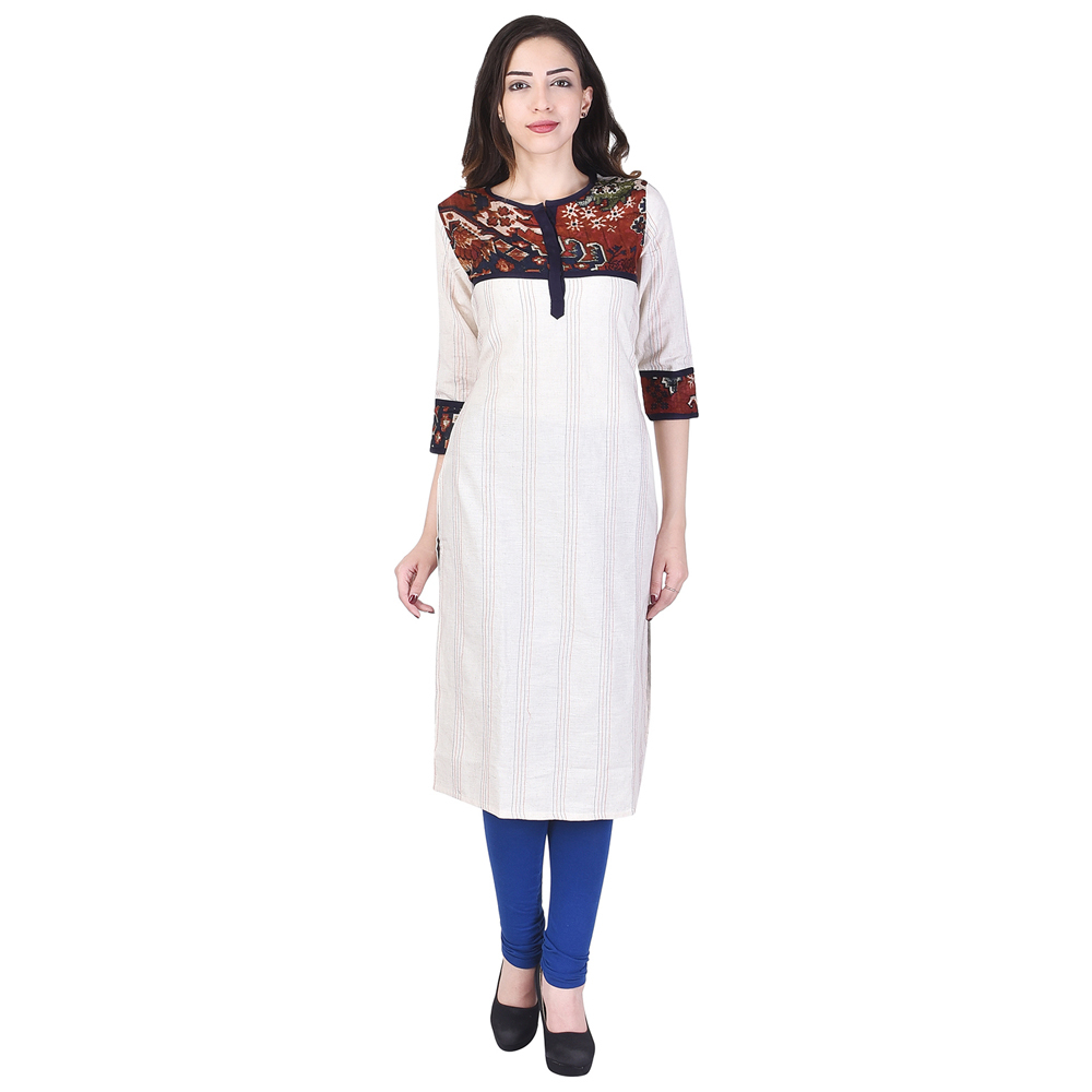 Printed Designer Kurtis - Cotton, 38-44 Inch Bust, White, 40 Inch Length, Soft Fabric, Comfortable Fit, Stylish Design