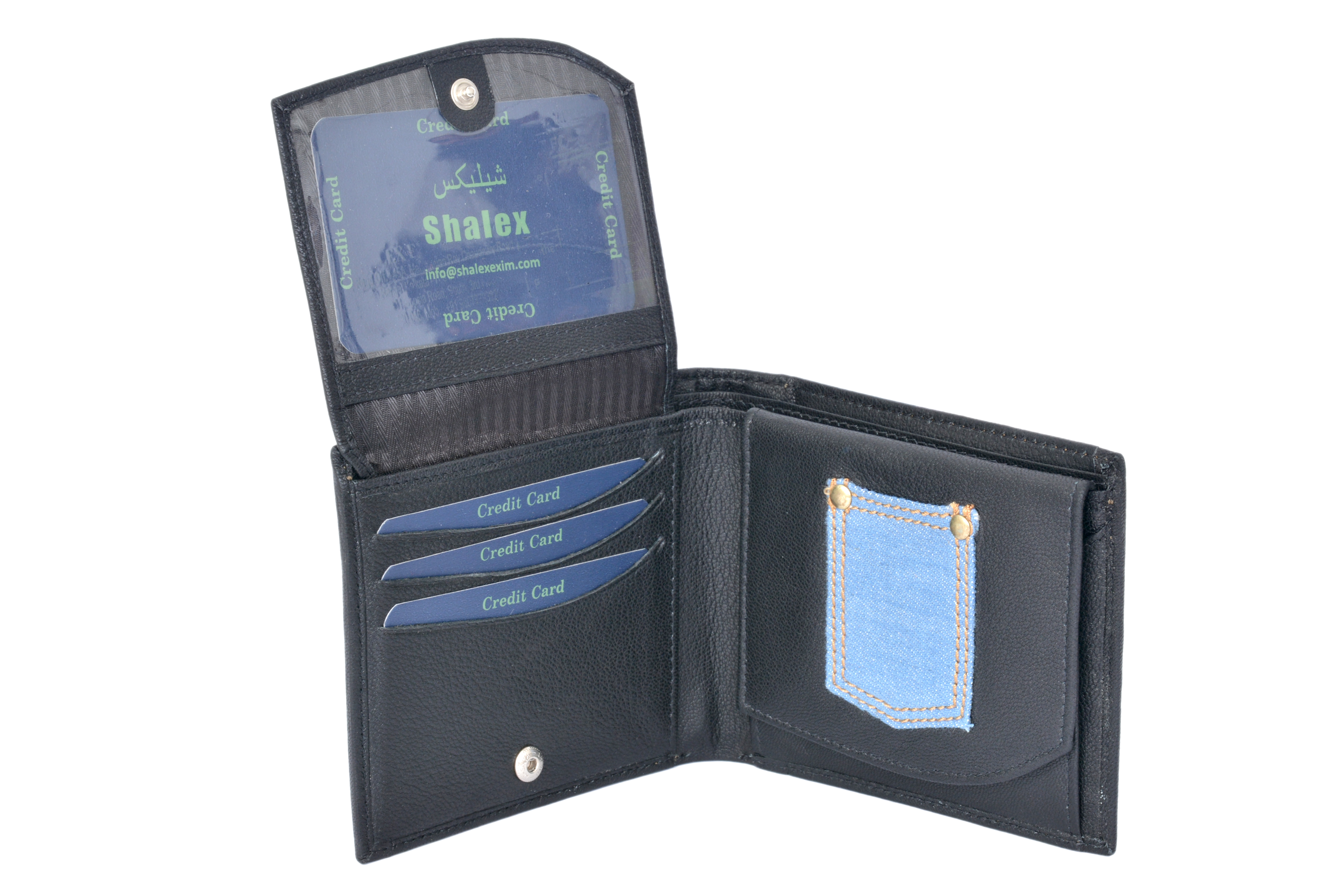 Jeans Upper Leather Wallet - Genuine Leather, 10cm X 11.5cm X 1.5cm, Black & Denim Blue | Lightweight, Unique Design, Multiple Pockets For Cash And Cards