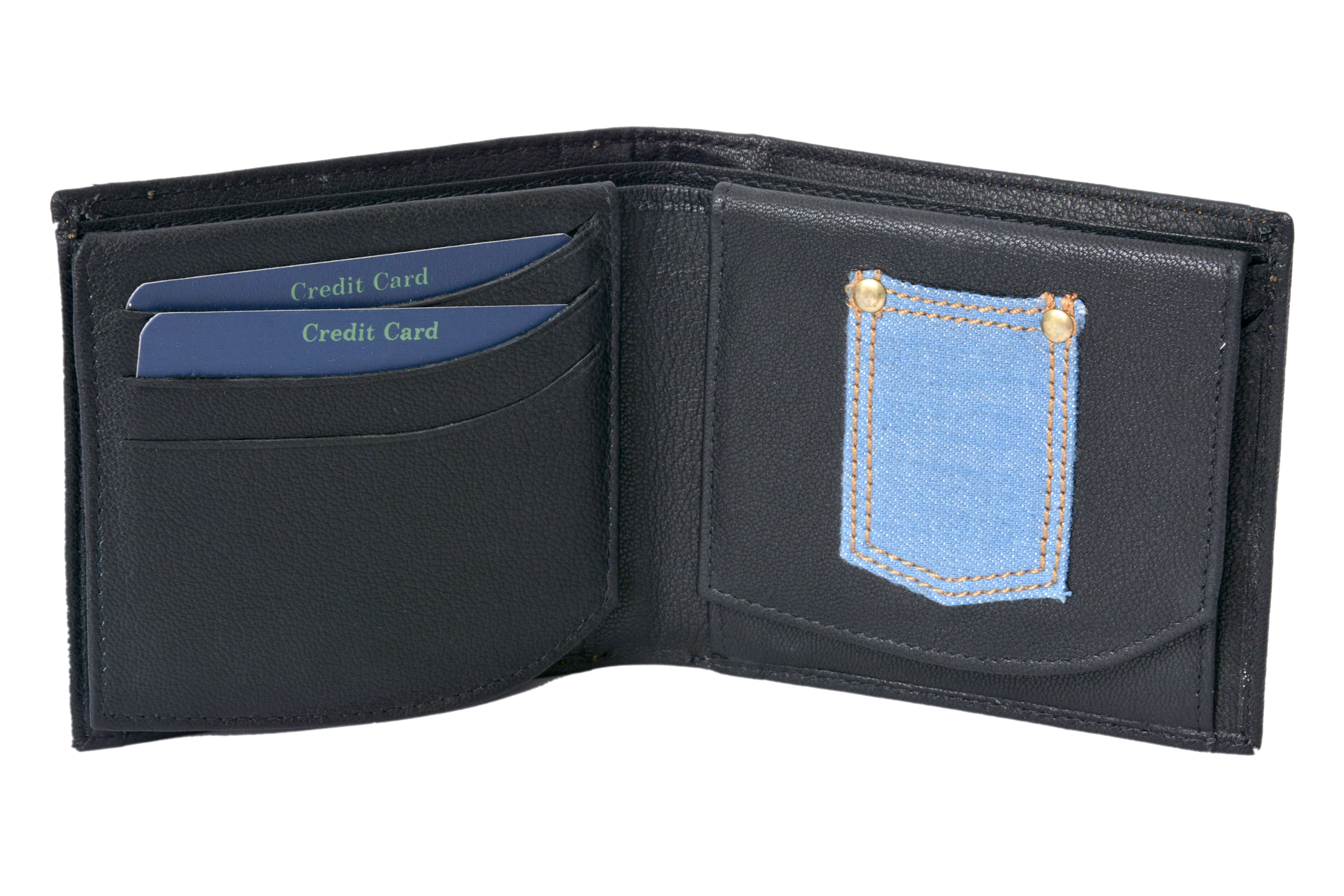 Jeans Upper Leather Wallet - Genuine Leather, 10cm X 11.5cm X 1.5cm, Black & Denim Blue | Lightweight, Unique Design, Multiple Pockets For Cash And Cards