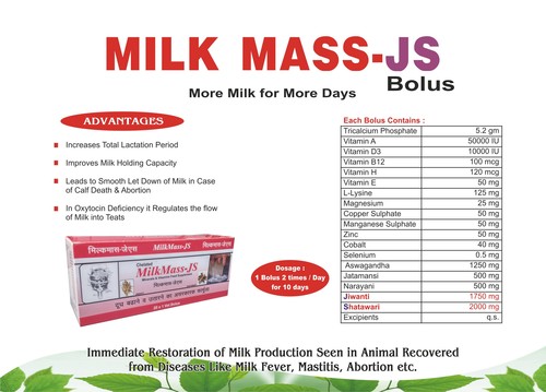 Milk Mass-JS - Calcium 25.0%, Manganese 1500mg, Vitamin A 700000 IU, Vitamin D 700000 IU | Enhances Lactation, Smooth Milk Letdown in Livestock