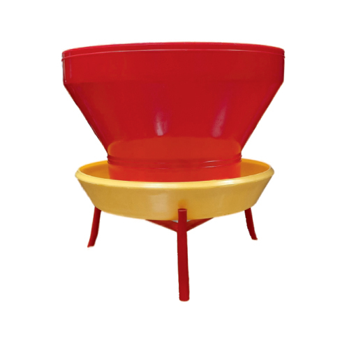 Turbo Chick Feeder With Stand - Plastic Material, 8-20 Inch Size, Red & Yellow Color | Prevents Chicks Inside Feeder, Easy Feed Filling, Adjustable Height, 4Kg Capacity