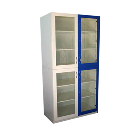 Laboratory Cupboard - Steel, 72" H x 36" W x 18" D, Blue | Glass Doors, 4 Shelves, 100 lbs Weight Capacity, 1 Year Warranty