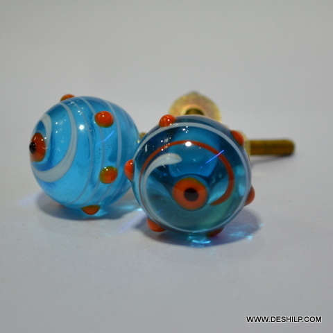 Glass Knob & Handle - High Grade Glass & Metal, 90-120 mm Size , Luxurious Blue Design for Indoor & Outdoor Decor