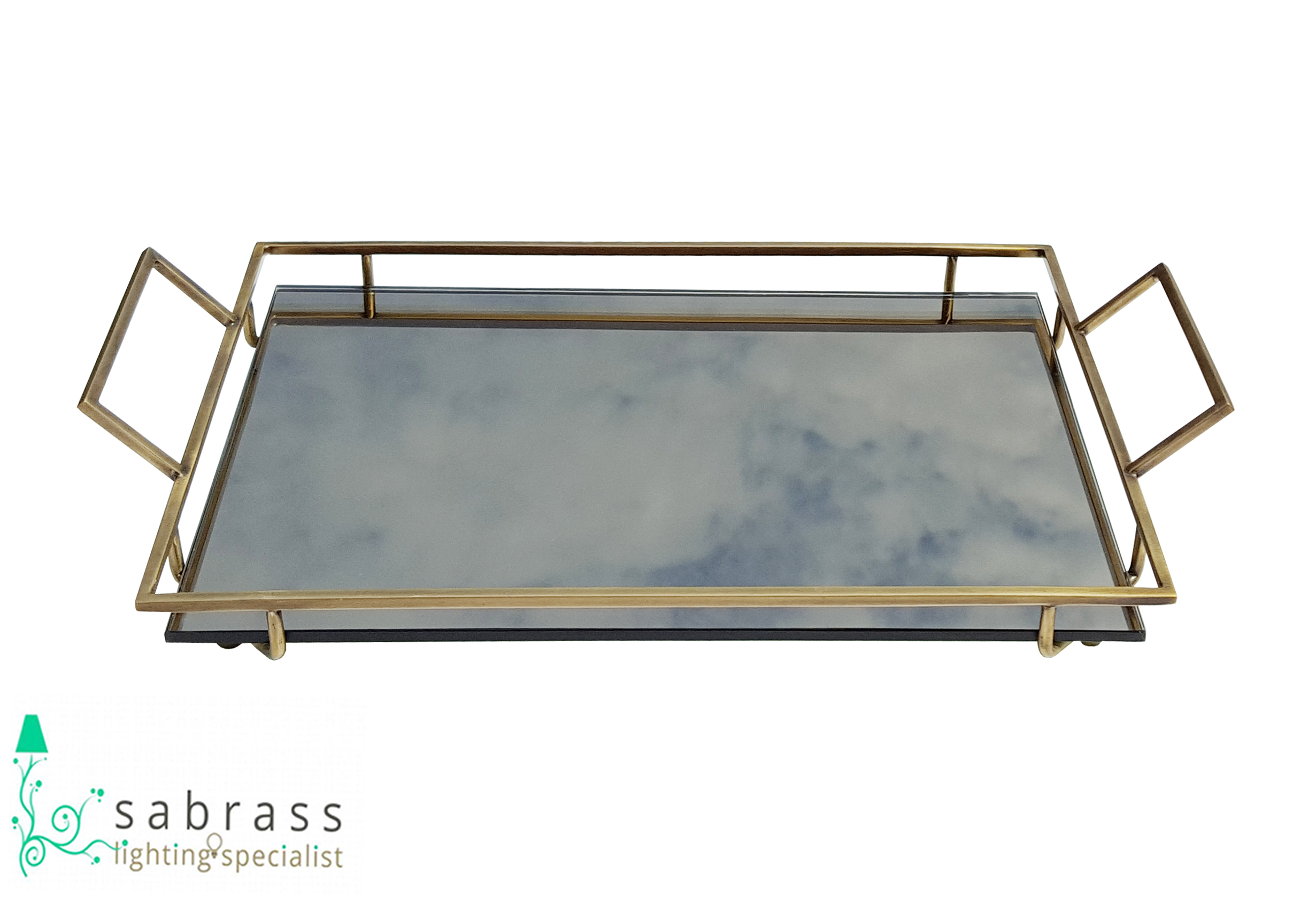 Brass Tray - Handmade Glass, 37 X 23 X 7 Cm | Eco-friendly, Easy To Clean, Antique Brass Finish
