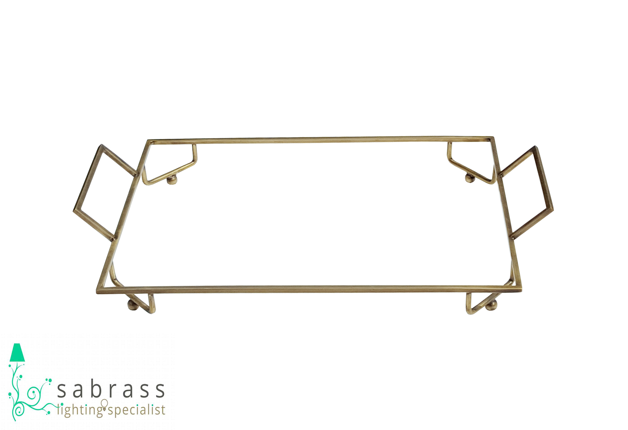 Brass Tray - Handmade Glass, 37 X 23 X 7 Cm | Eco-friendly, Easy To Clean, Antique Brass Finish