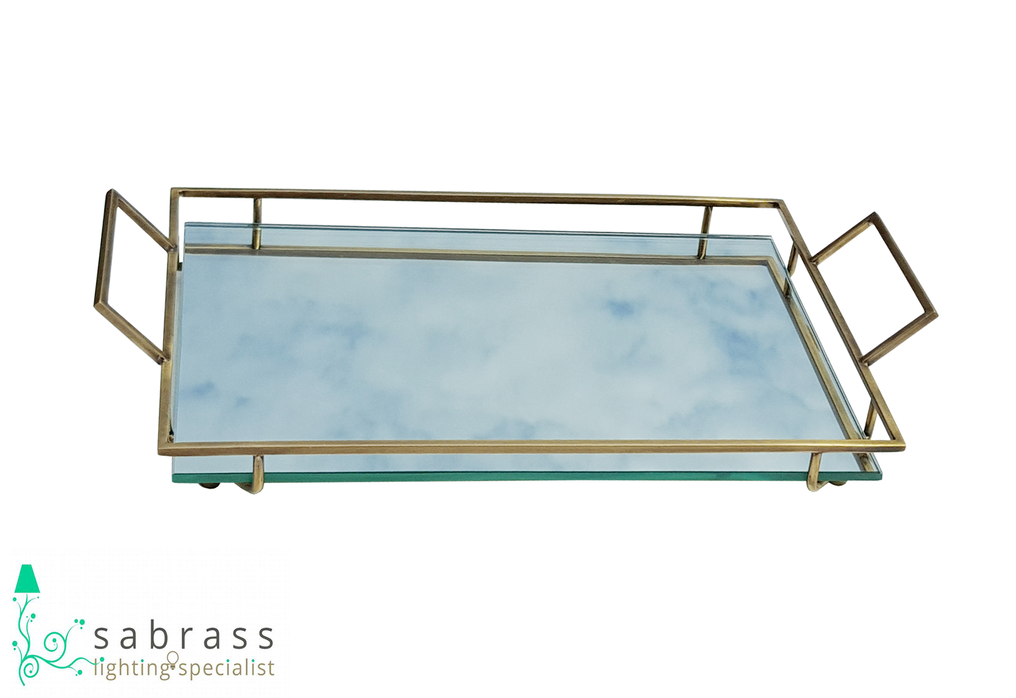 Brass Tray - Handmade Glass, 37 X 23 X 7 Cm | Eco-friendly, Easy To Clean, Antique Brass Finish