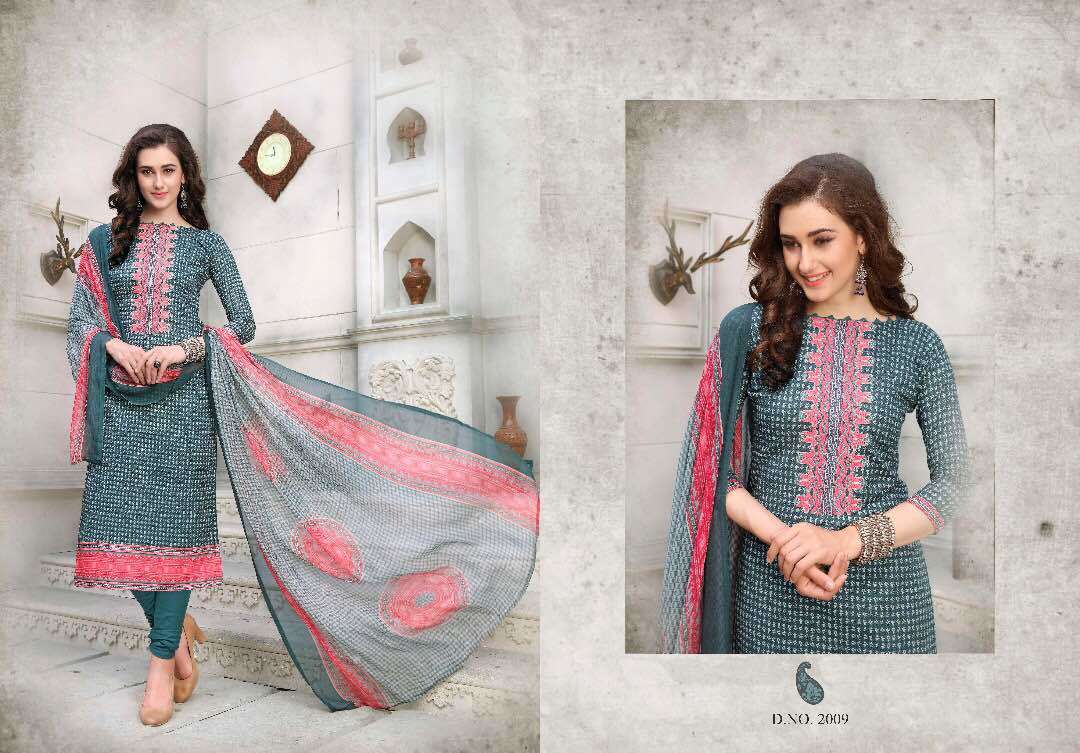 Dry Cleaning Cotton Work Suits With Chiffon Dupatta Mcm Farhaa