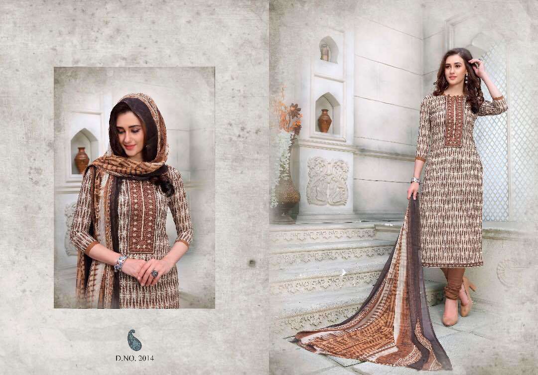 Dry Cleaning Cotton Work Suits With Chiffon Dupatta Mcm Farhaa
