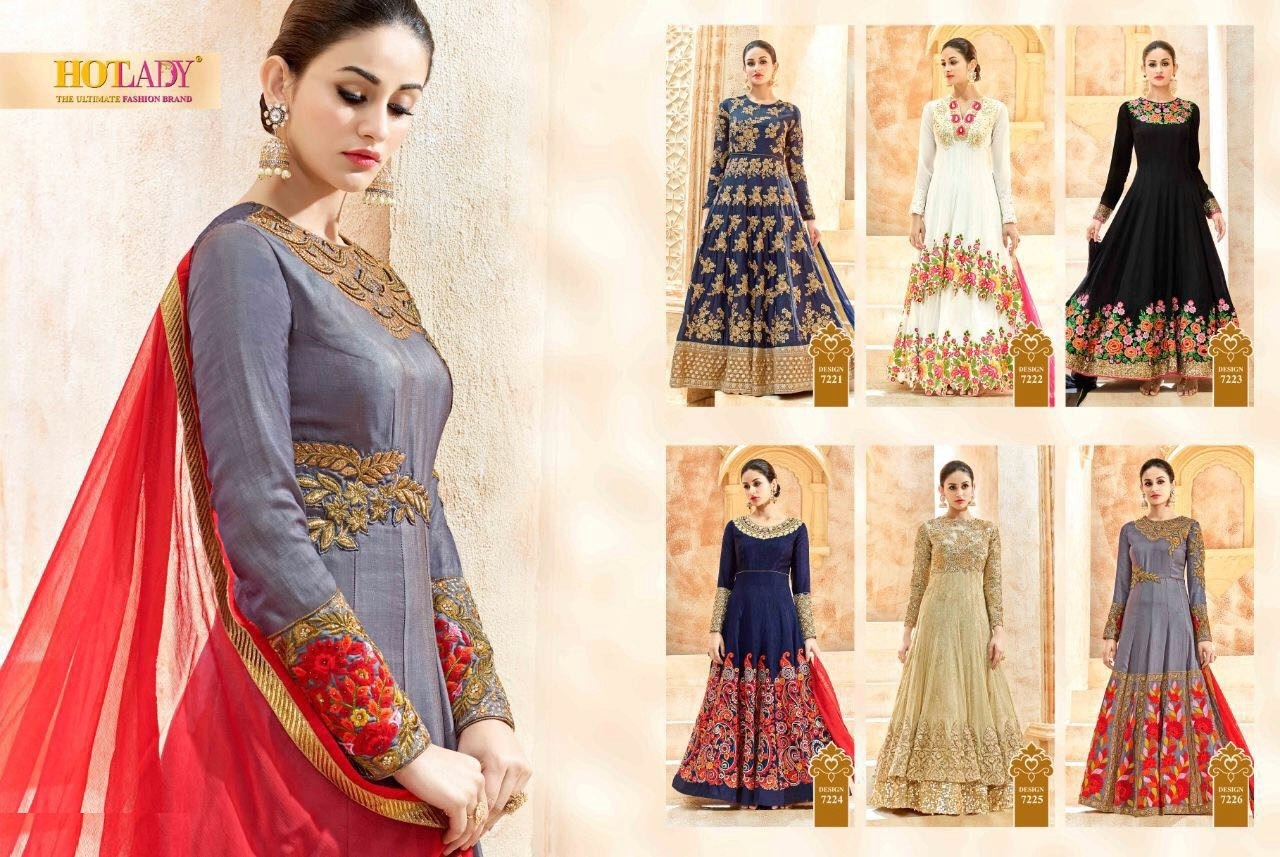 Embroidered Anarkali Suits - Georgette Material, Customized Size, Full Sleeves | Anti Wrinkle, Breathable, Quick Dry, All Season Wear