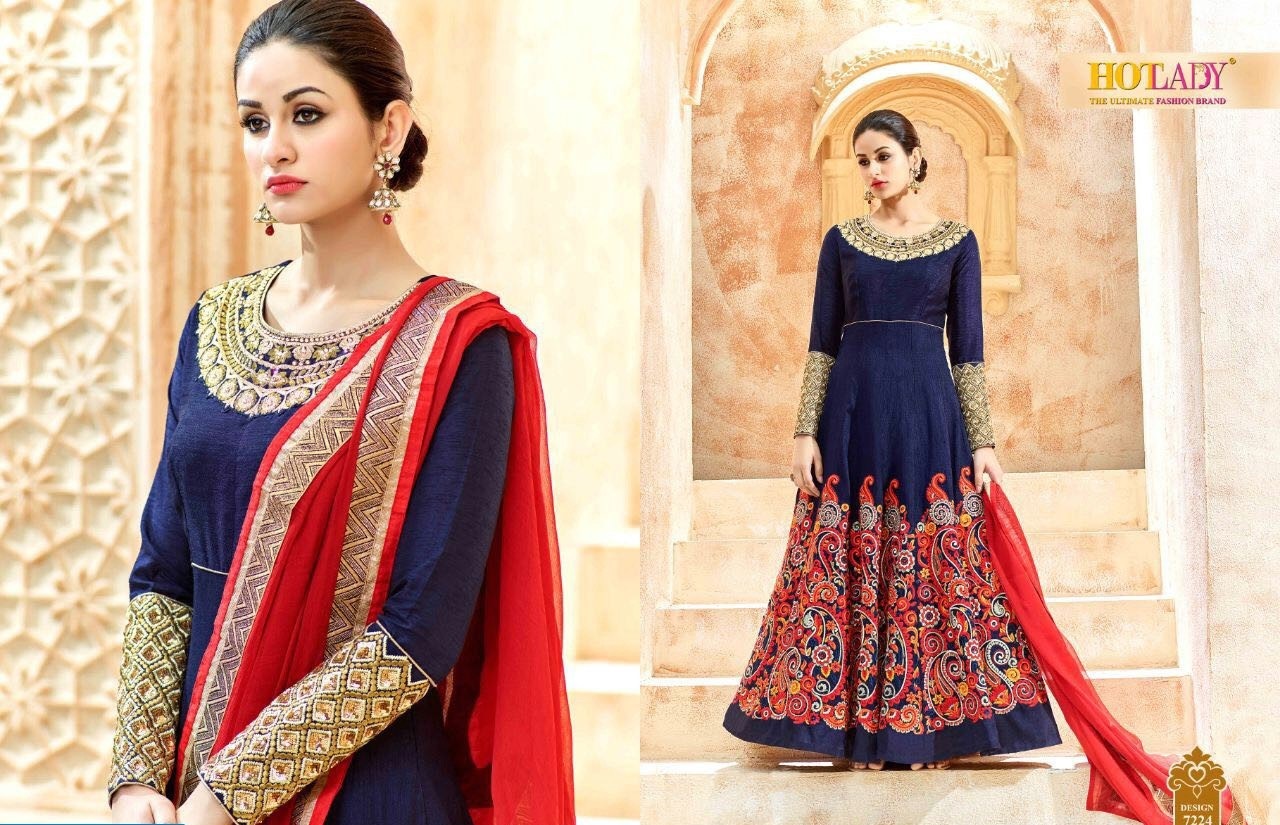 Embroidered Anarkali Suits - Georgette Material, Customized Size, Full Sleeves | Anti Wrinkle, Breathable, Quick Dry, All Season Wear