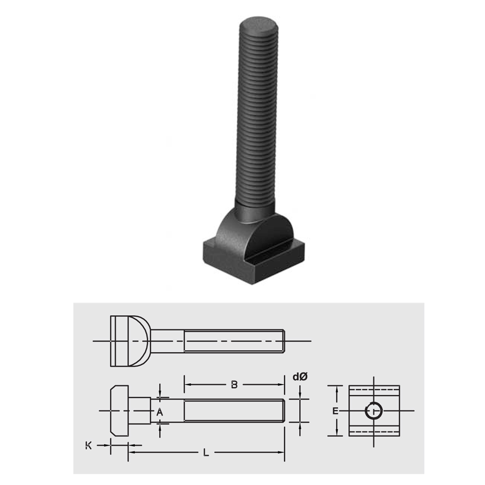 T-Bolt - Stainless Steel, High Tensile Strength, M12 to M30 Sizes, Round Black Metal Clamping Solution for Heavy-Duty Vibration Control and Industrial Applications