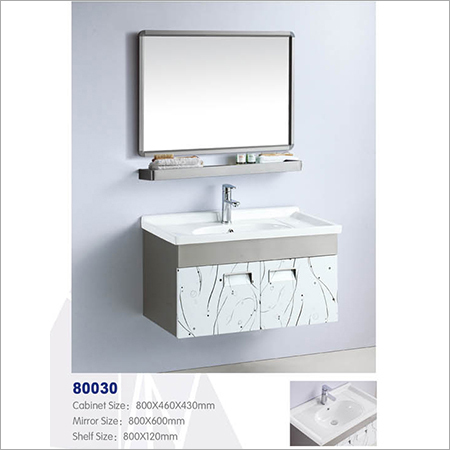SS Cabinet Basin - 800x460x430mm with 800x600mm Mirror & 800x120mm Shelf | Durable Stainless Steel Design, Elegant Storage Solution