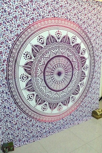 भारतीय मंडला ओम्ब्रे ब्लू व्हाइट बोहेमियन वॉल हैंग