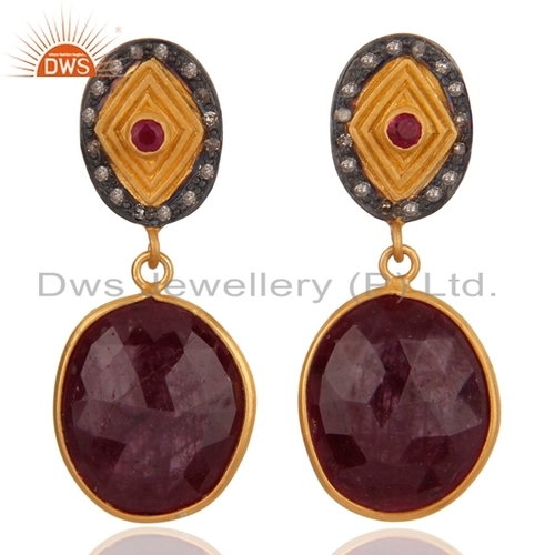 Natural Ruby Gemstone Diamond Earrings