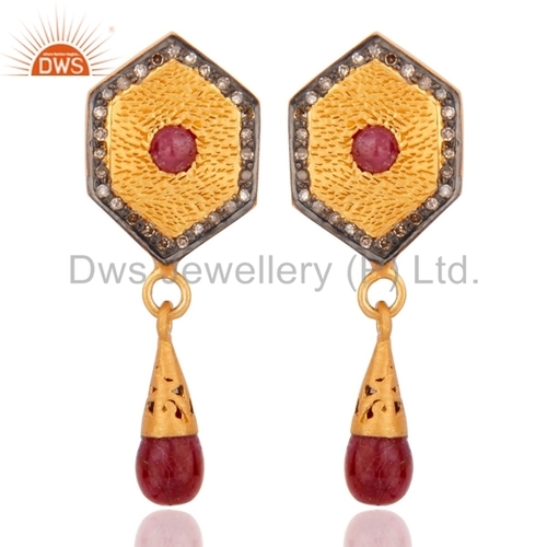 Natural Ruby Diamond Designer Earring