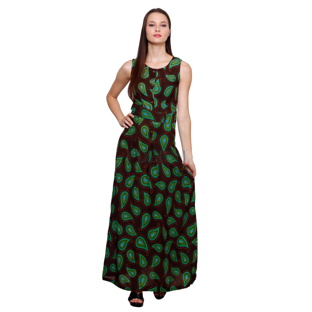 महिलाओं की रेयन प्रिंटेड मैक्सी ड्रेस