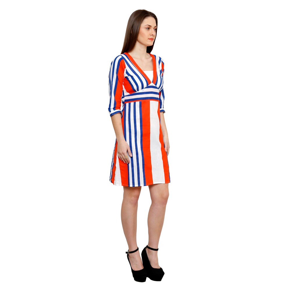 Women's Cotton Printed Striped A-line Dress