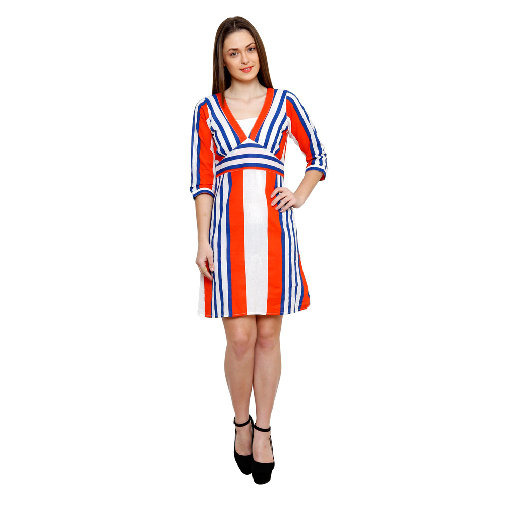 Women's Cotton Printed Striped A-line Dress