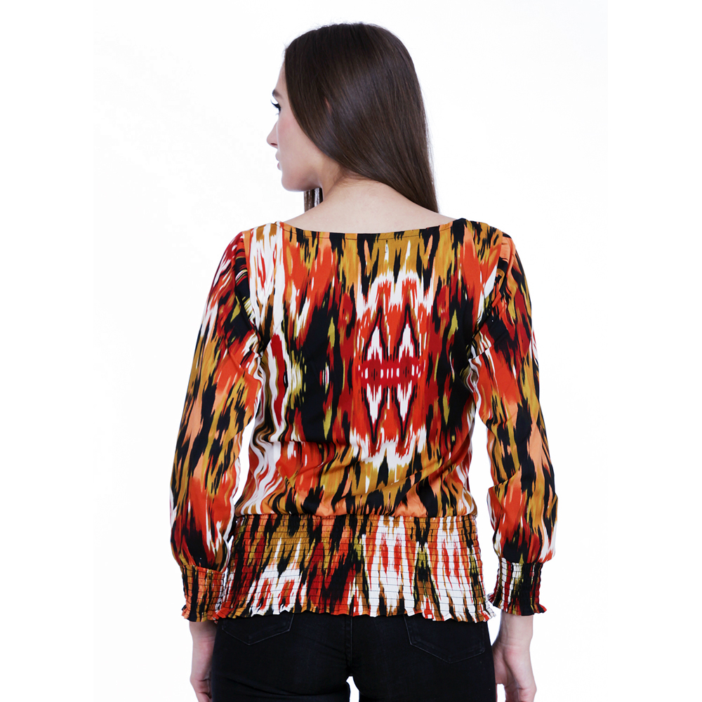 Ladies Printed Top - Polyester Material, Multicolor Slim Fit | Long Sleeves, Round Neck, Casual Wear