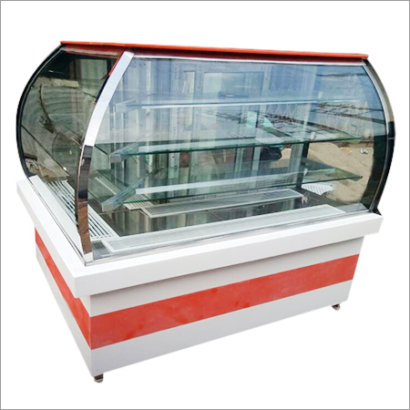 Cold Display Counter - 304 Pvc Sheet With Johnson Corian, 10mm Bent Glass Front, 8mm Straight Glass Sides, Led Light Fitting, G+3 Shelf Storage