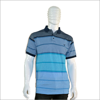 Cotton Striped Men's Collar T-Shirt - Half Sleeves, Standard Closure | Anti-Wrinkle, Washable, Waterproof, Non-Toxic, Dry Clean, No Fade