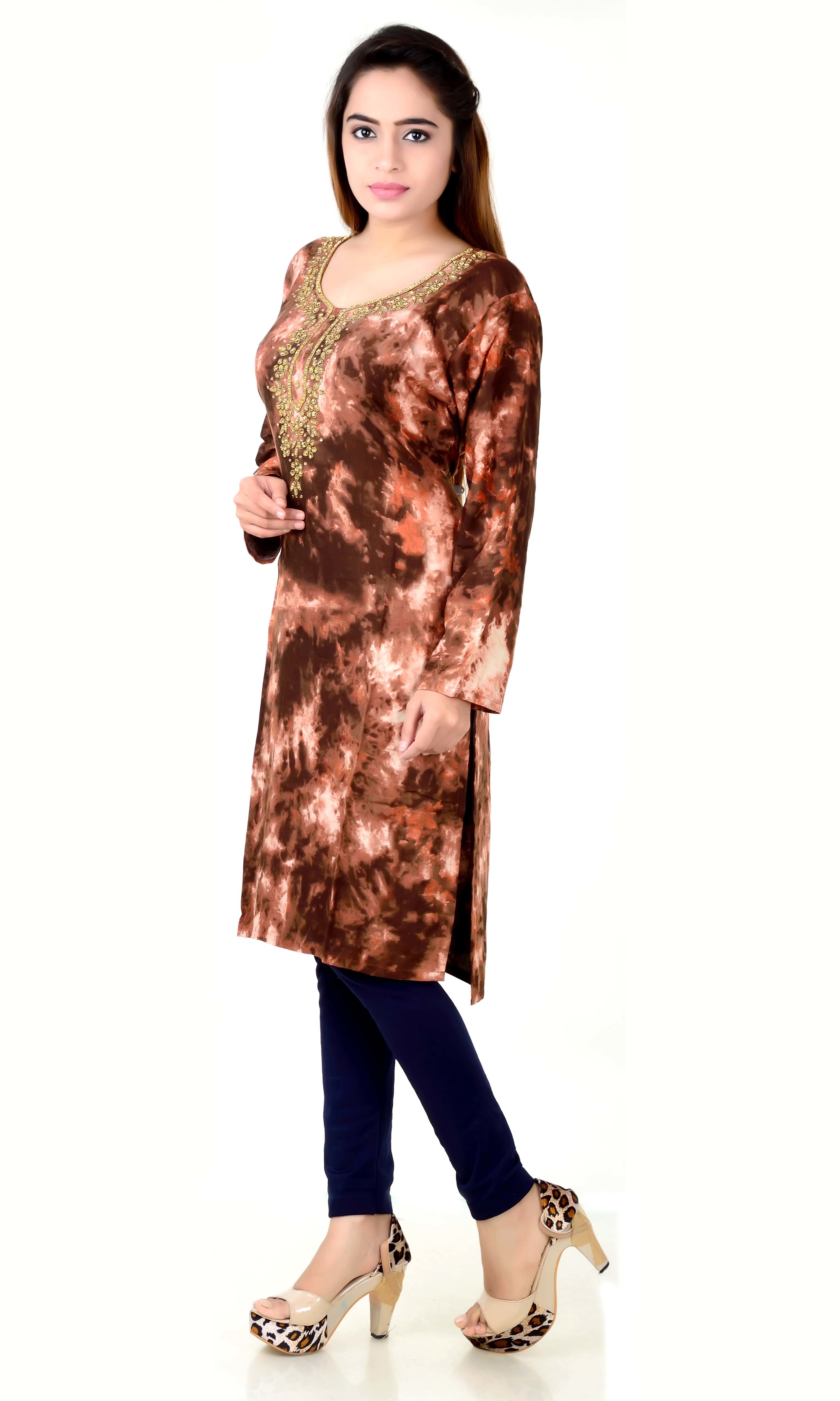 Heavy Printed Kurtis - Rayon Pure Fabric, Long Sleeves, Beaded Pattern, Breathable And Cool Dry For All Seasons