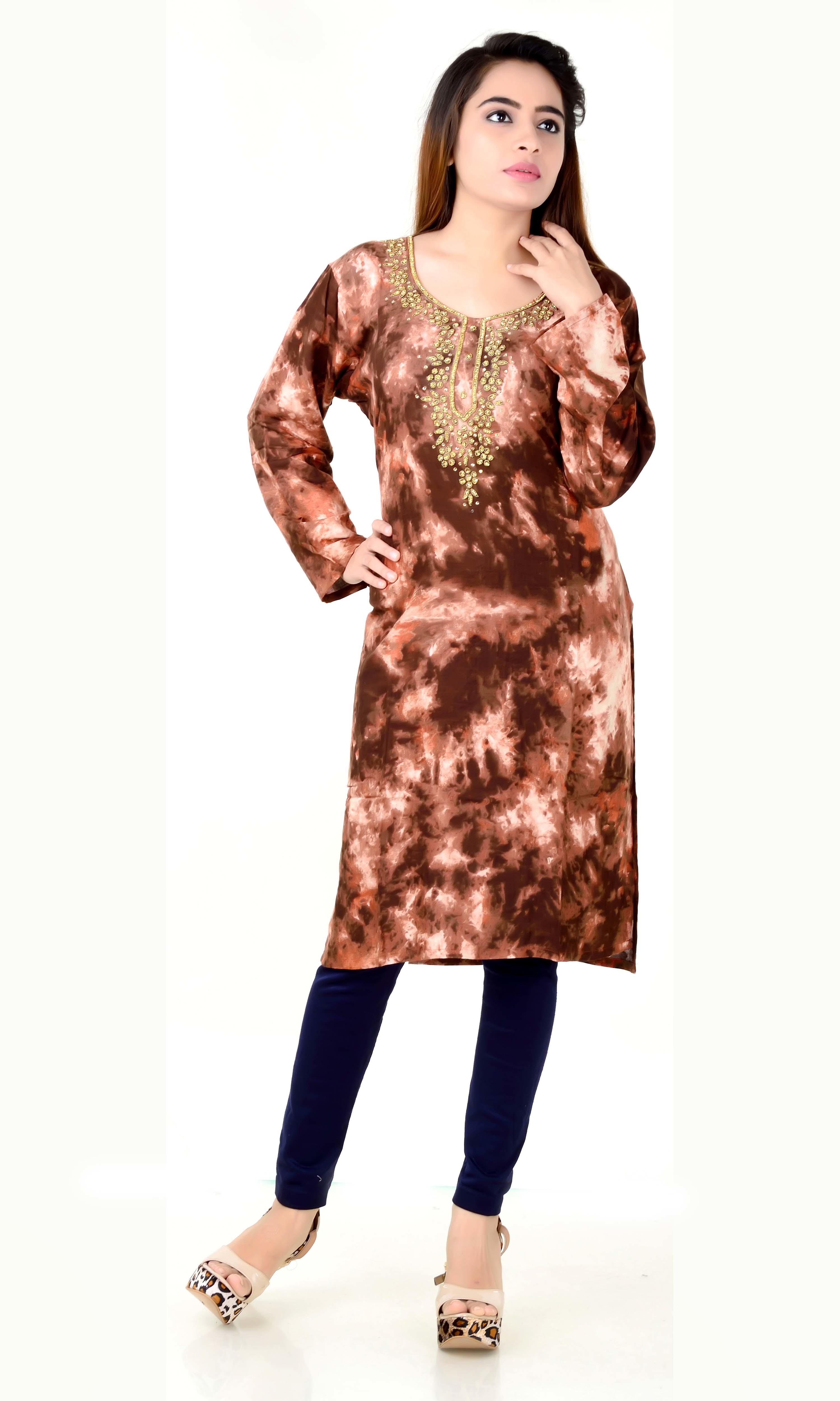 Heavy Printed Kurtis - Rayon Pure Fabric, Long Sleeves, Beaded Pattern, Breathable And Cool Dry For All Seasons